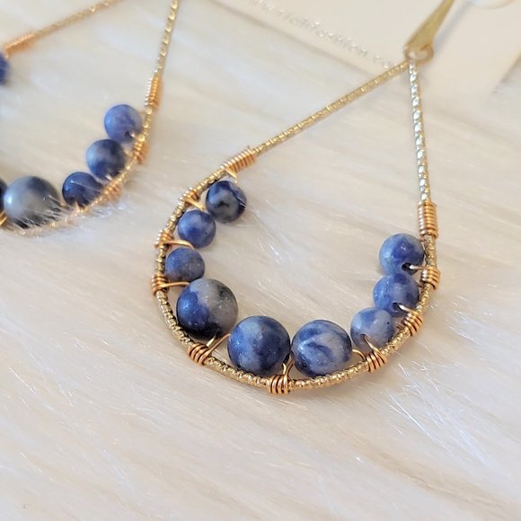 Blue Natural Stone & Gold Teardrop Earrings - Picture 2 of 3